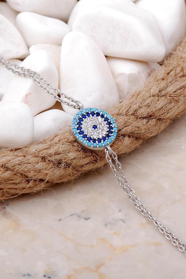 Nazar Boncuklu Rodyumlu Gümüş Bileklik 3984 - Image 1