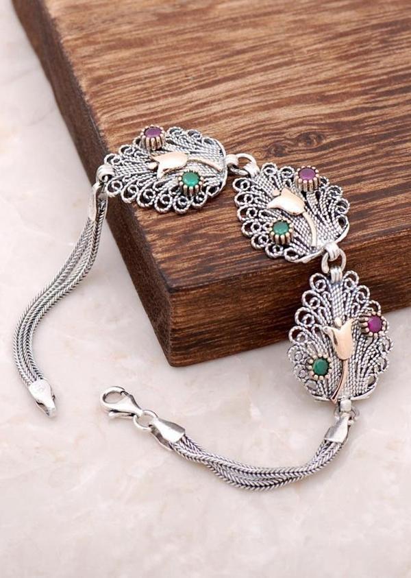 Laleli Telkari İşlemeli Gümüş Bileklik 2939 - Image 1