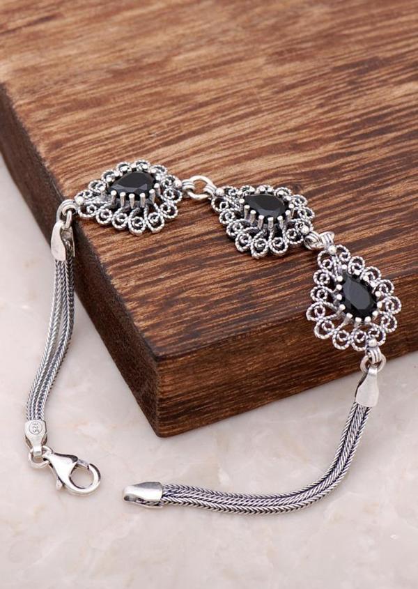 Onix Taşlı Telkari İşlemeli Gümüş Bileklik 2956 - Image 1