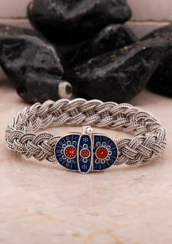 Midyat Hasır Telkari Örme Mineli Oksitli Gümüş Bileklik 4540 - Image 1