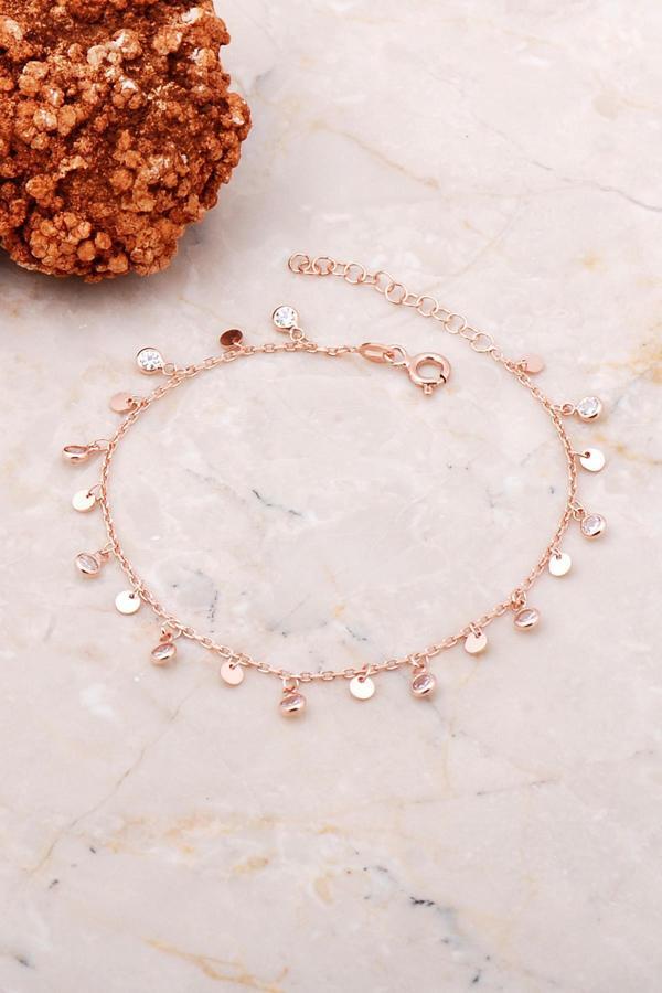 Pullu Taşlı Sallantılı Rose Gümüş Bileklik 3729 - Image 1