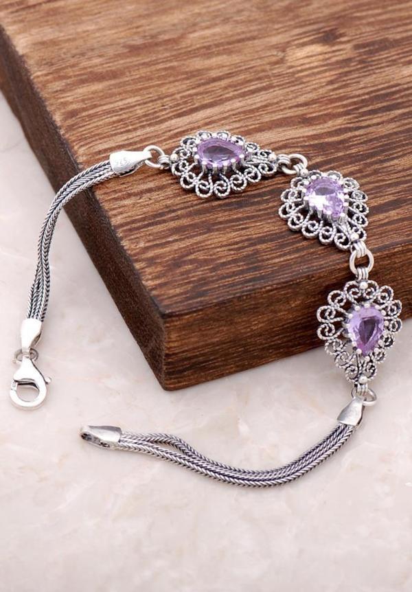 Quartz Taşlı Telkari İşlemeli Gümüş Bileklik 2954 - Image 1