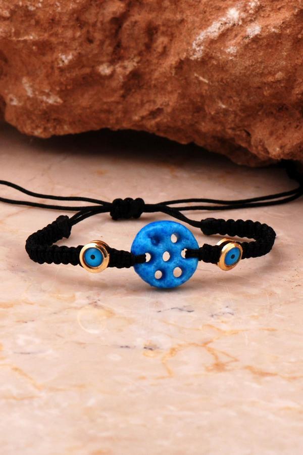 Süryani Nazar Boncuğu Siyah Makrome Bileklik 4641 - Image 1