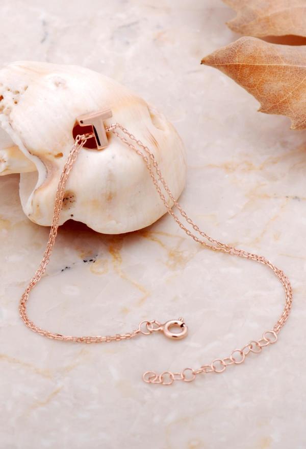 T Harfi Rose Gümüş Bileklik 4246 - Image 1