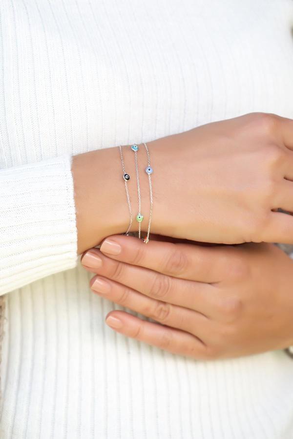 Renkli Nazar Boncuklu Gümüş Bileklik 3298 - Image 1