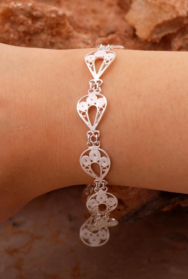 Telkari İşlemeli Damla Gümüş Bileklik 4409 - Image 1