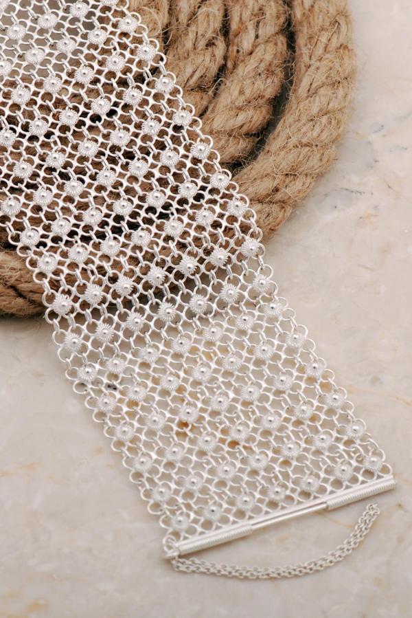 Telkari İşlemeli Elişi Midyat Akıtma 7 Sıra Gümüş Bileklik 4687 - Image 1