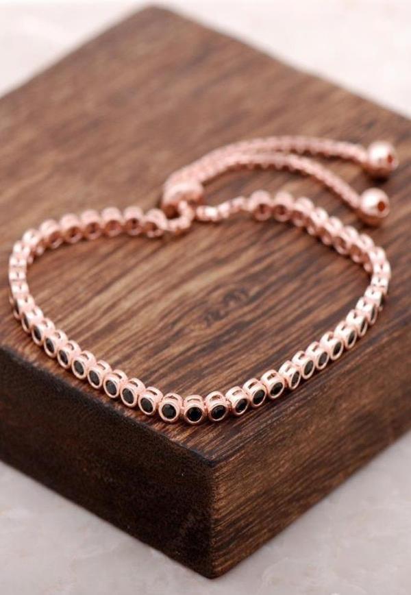 Rose Gümüş Siyah Safir Taşlı Tasarım Bileklik 2871 - Image 1