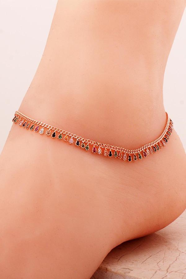 Gurmet Mix Taşlı Rose Gümüş Halhal 344 - Image 1