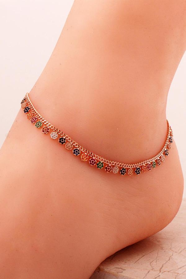 Gurmet Mix Taşlı Rose Gümüş Halhal 347 - Image 1