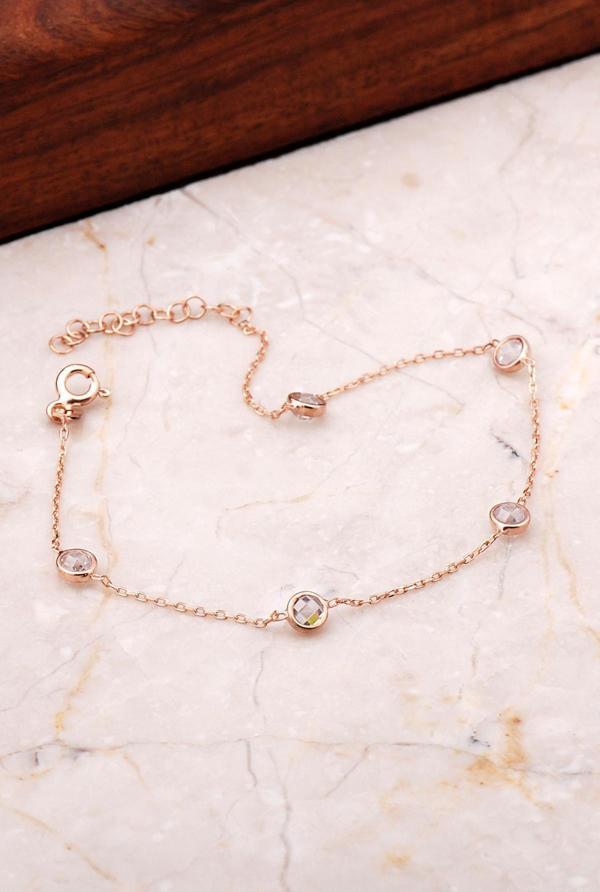 Sıra Taşlı Rose Gümüş Zincir Bileklik 3527 - Image 1