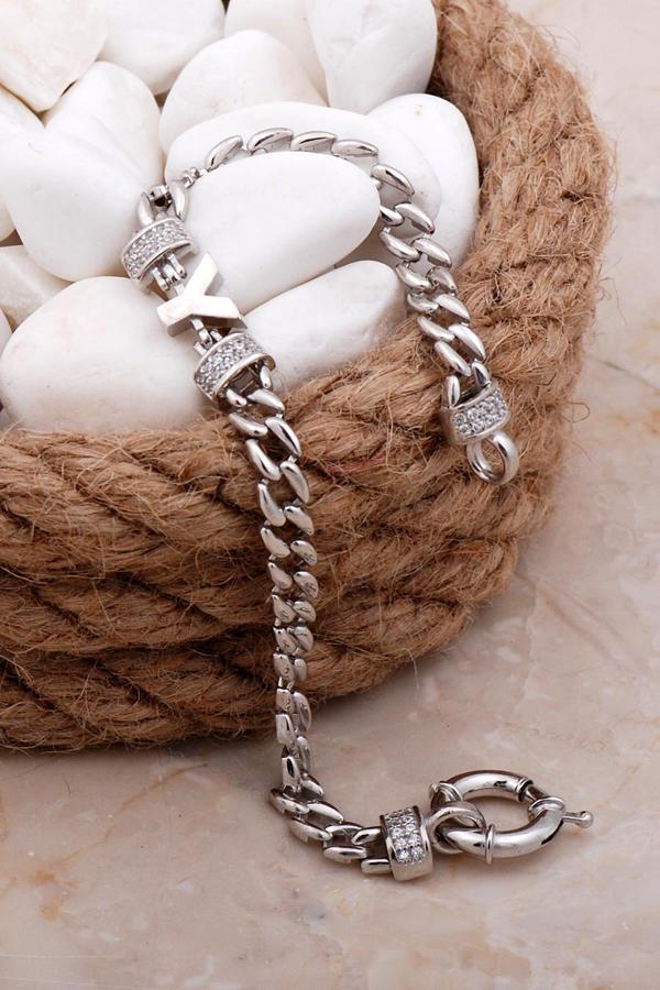 Y Harfli Gurmet Rodyumlu Gümüş Bileklik 4103 - Image 1