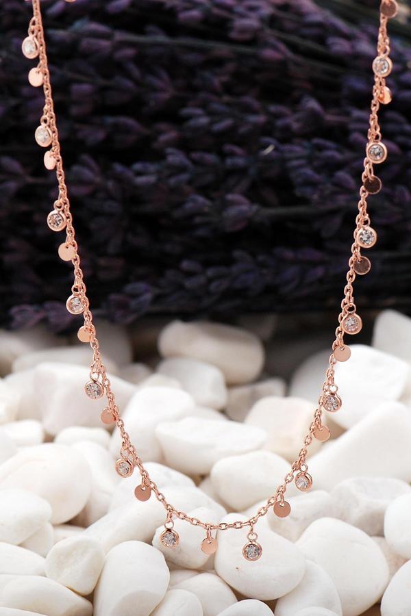 Sıra Taş ve Pullu Rose Gümüş Choker Kolye 09 - Image 1