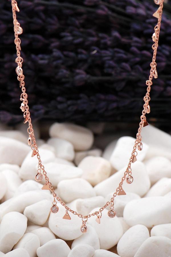Sıra Taş ve üçgen Rose Gümüş Choker Kolye 10 - Image 1