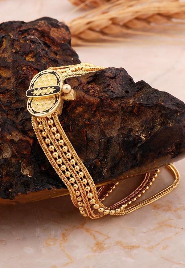 Yaşam Çiçeği Motifli Altın Kaplama Gümüş Midyat Hasırı Akıtma Bileklik 4712 - Image 1