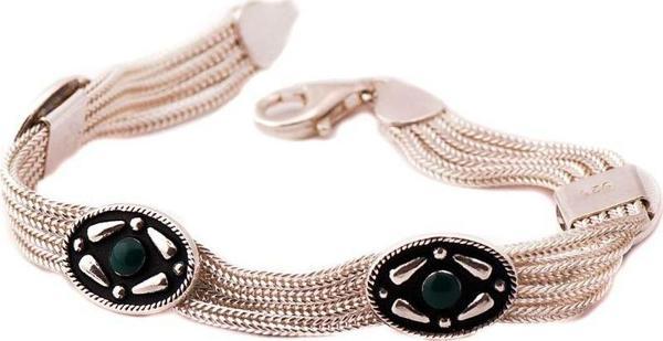 Yeşim Taşlı Akıtma Hasır Gümüş Bileklik 1167 - Image 1