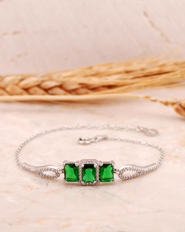 Yeşim Taşlı Baget Rodyumlu Gümüş Bileklik 4492 - Image 1