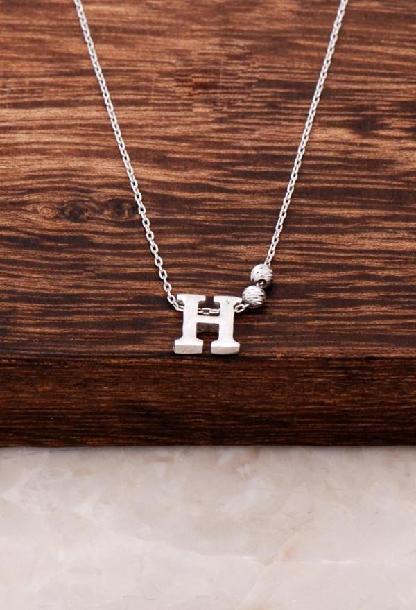 H Harfli Tasarım Gümüş Kolye 3811 - Image 1