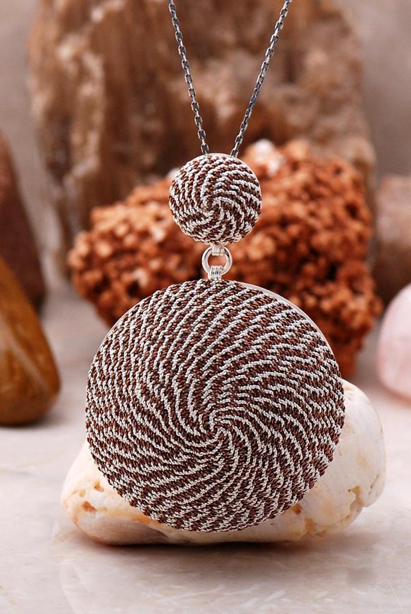 Rose Gümüş Telkari İşlemeli Sarma Gümüş Kolye 3867 - Image 1