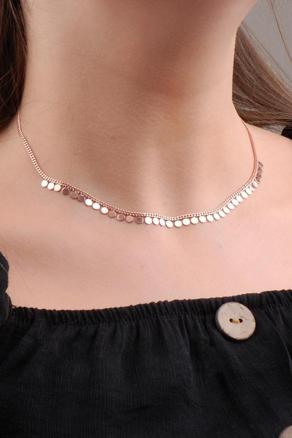 Rose Gümüş Pullu Choker Kolye 6573 - Image 1