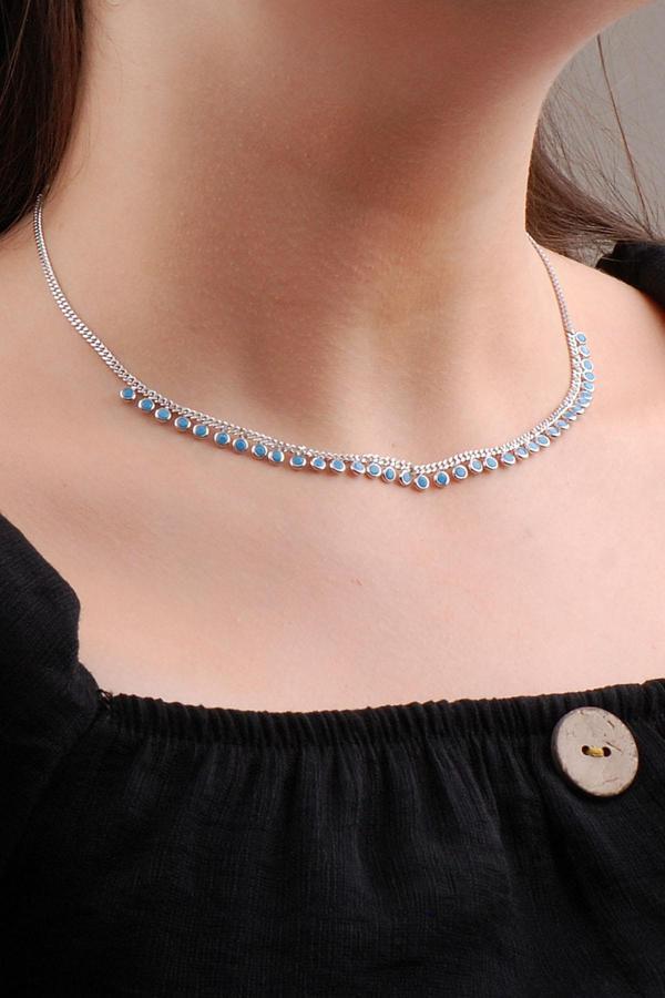 Turkuaz Taşlı Gümüş Choker Kolye 6575 - Image 1
