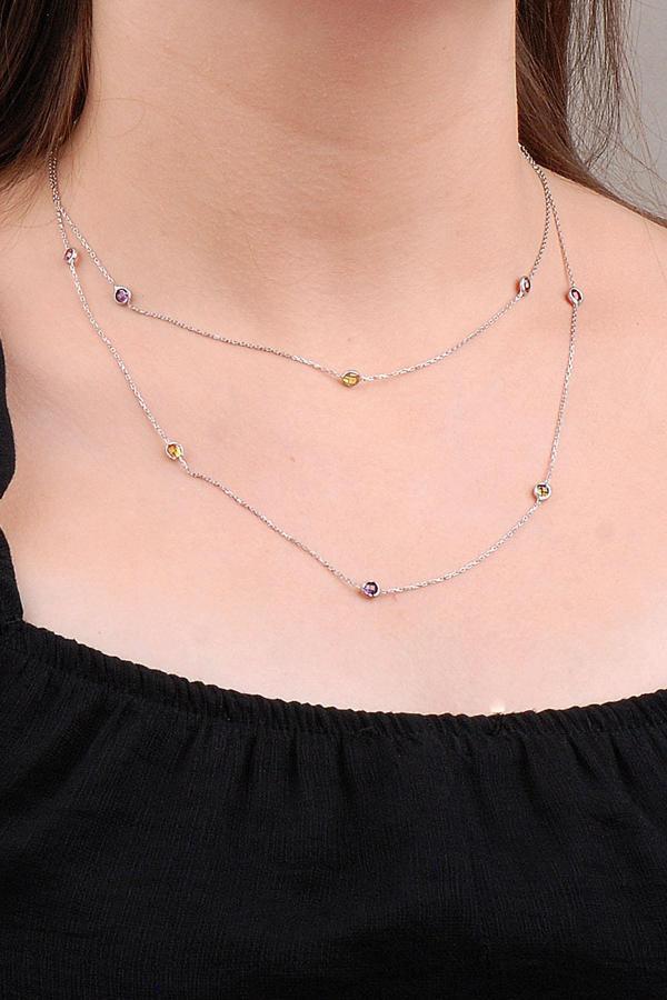 Mix Sıra Taşlı 90 Cm Gümüş Kolye 6632 - Image 1
