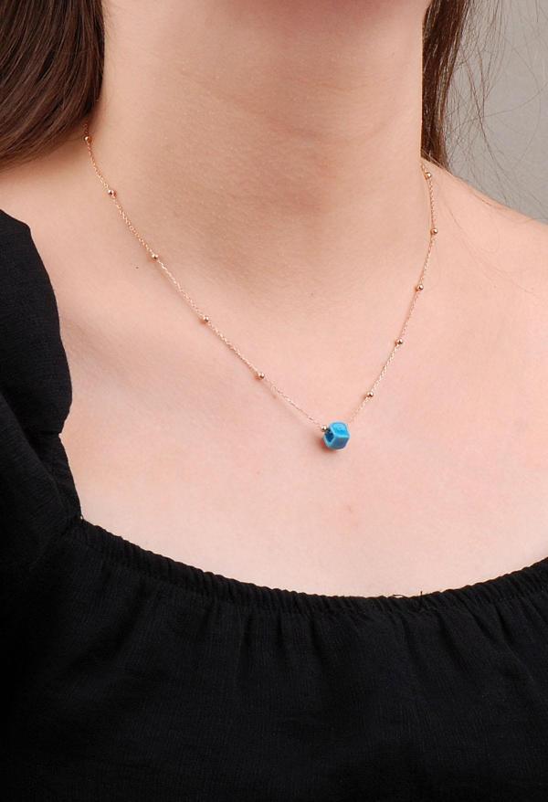 Turkuaz Sıra Toplu Rose Gümüş Kolye 6647 - Image 1