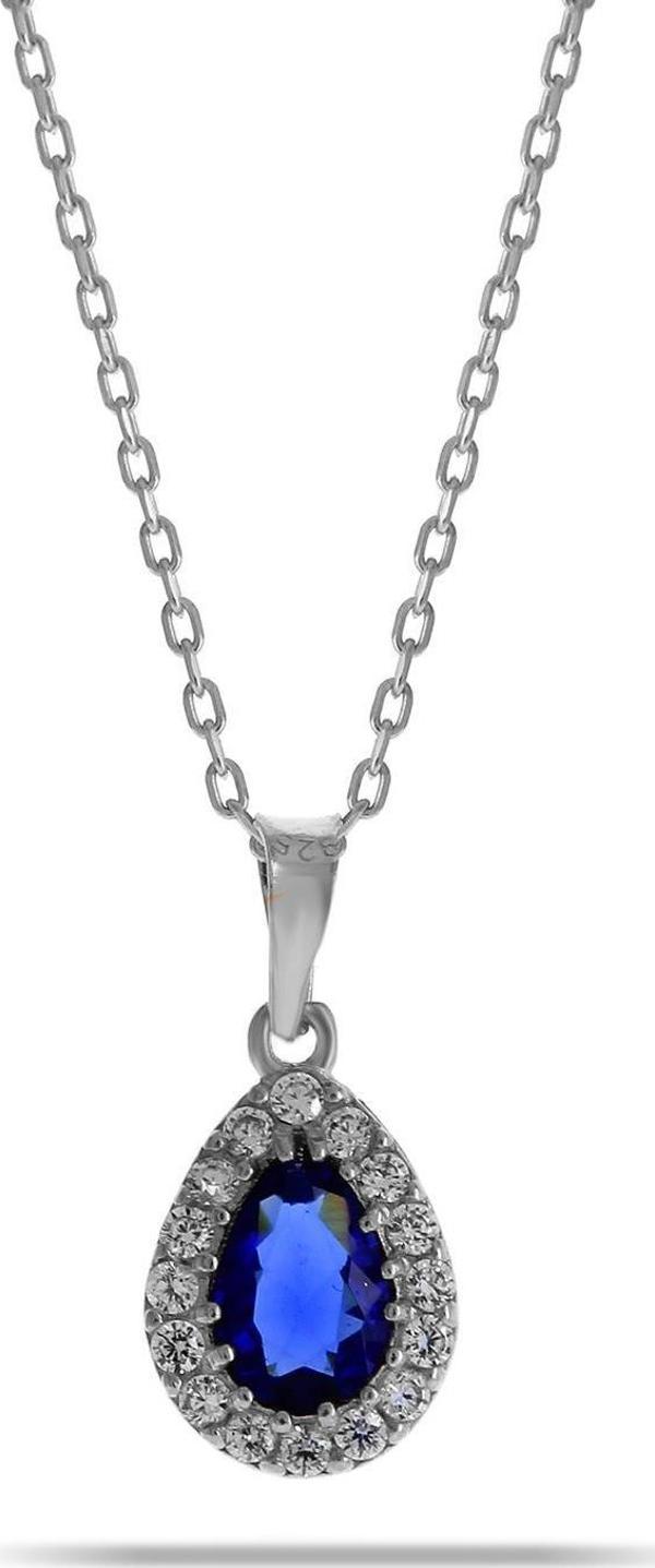 Safir Mini Damla Gümüş Kolye 7034 - Image 1