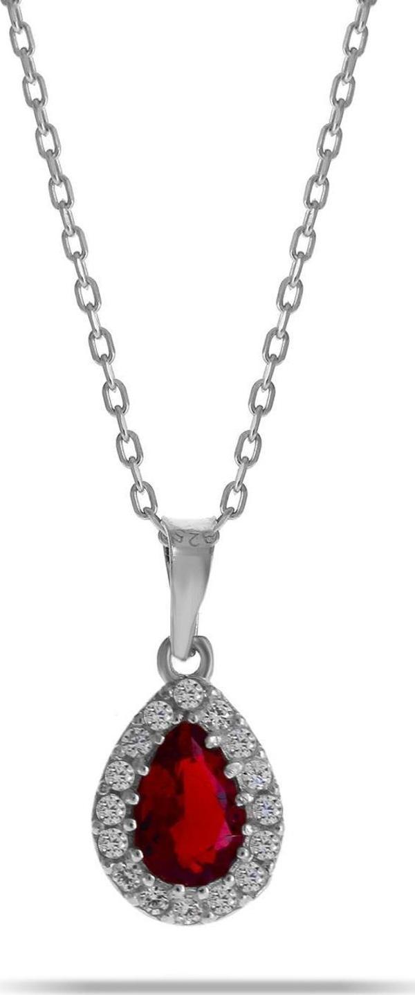 Lal Mini Damla Gümüş Kolye 7037 - Image 1
