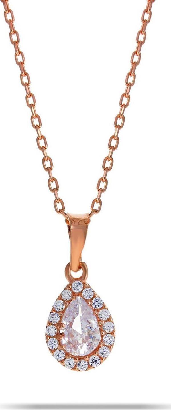 Kuvars Rose Gümüş Mini Damla Kolye 7039 - Image 1