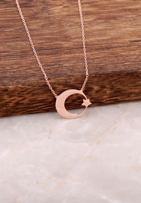 Ay Yıldız Rose Gümüş Tasarım Kolye 4021 - Image 1