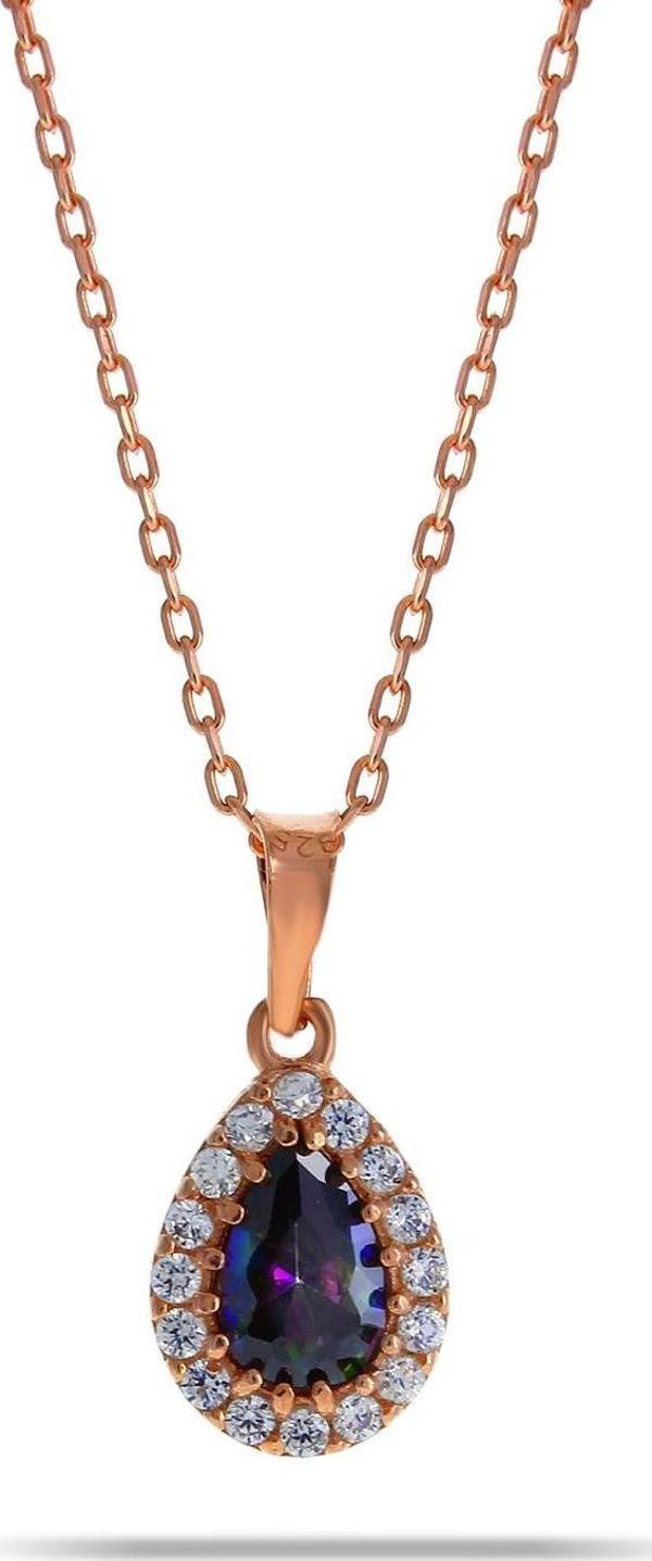 Mistik Topaz Rose Gümüş Mini Damla Kolye 7040 - Image 1