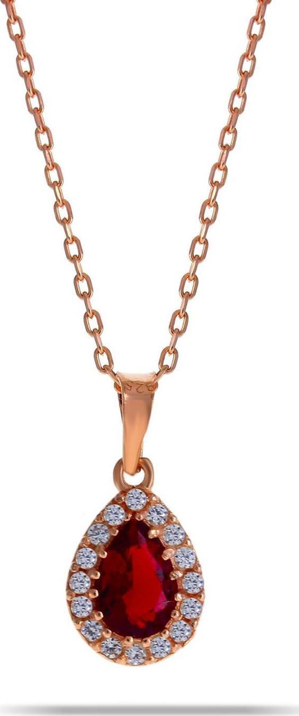 Lal Rose Gümüş Mini Damla Kolye 7041 - Image 1