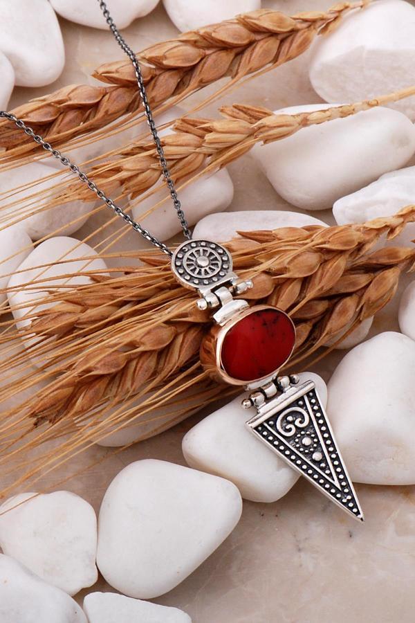 Mercan Elişi Antik Tasarım Gümüş Kolye 7046 - Image 1