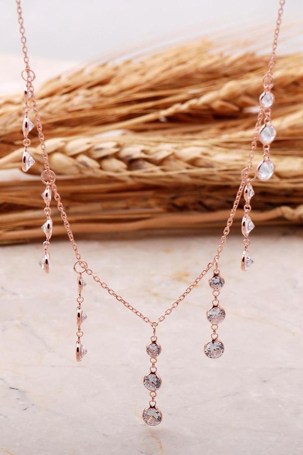 Sıra Taşlı Rose Gümüş Kolye 27 - Image 1