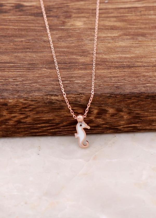 Deniz Atı Mineli Rose Gümüş Minimal Kolye 6167 - Image 1