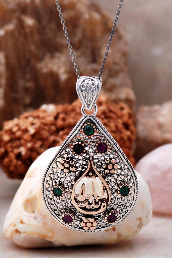 Telkari İşlemeli Maşallah Yazılı Gümüş Kolye 6757 - Image 1
