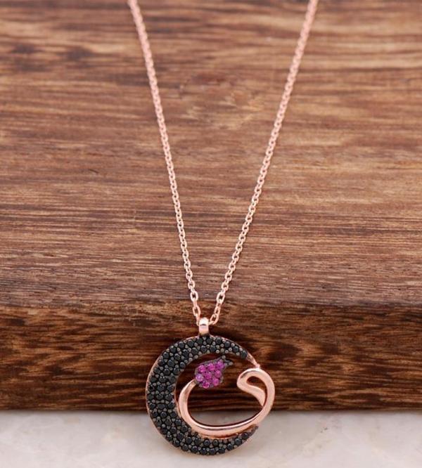 Tasarım Vavlı Rose Gümüş Kolye 6188 - Image 1