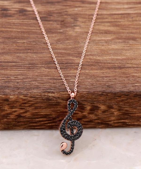 Sol Anahtar Tasarım Rose Gümüş Kolye 6203 - Image 1