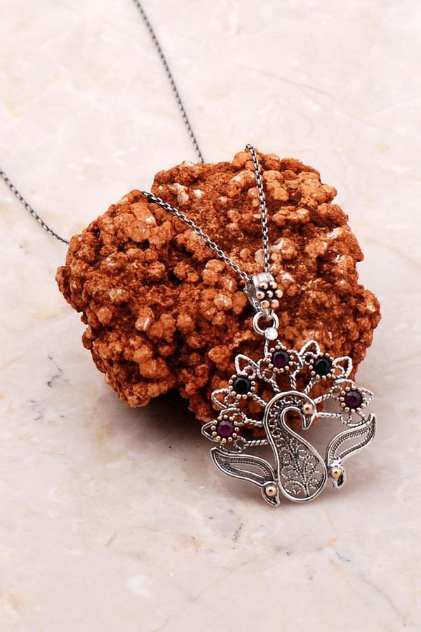 Tavus Kuşu Telkari İşlemeli Gümüş Kolye 6763 - Image 1