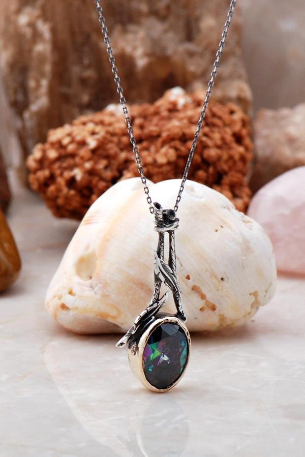 Mistik Topaz Taşlı Sarmaşık Tasarım Gümüş Kolye 6294 - Image 1