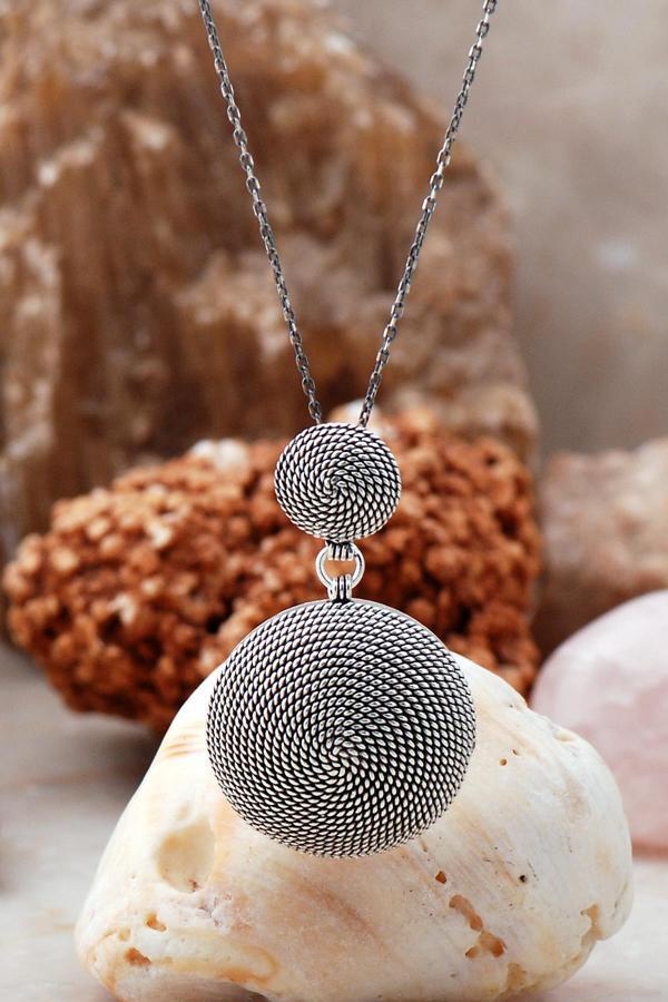 Telkari İşlemeli El Sarması Gümüş Kolye 6777 - Image 1