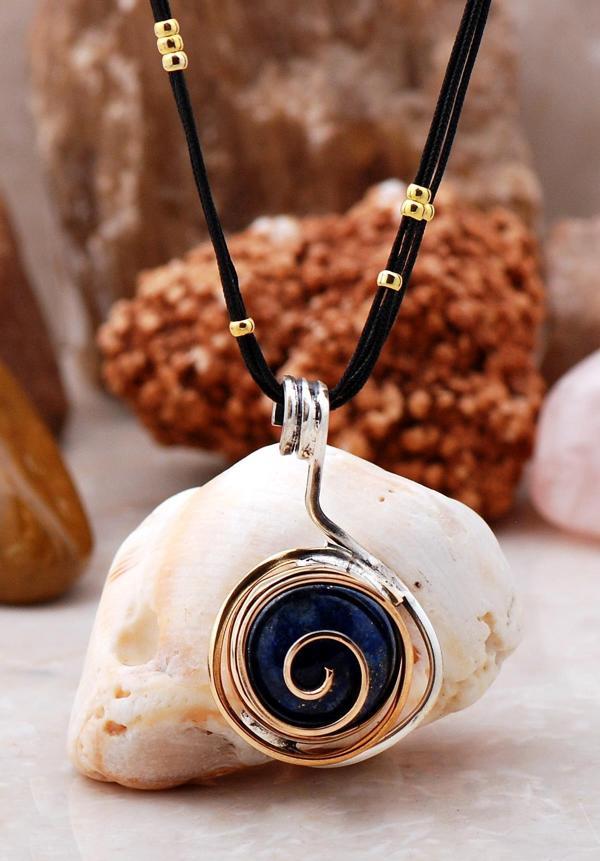 Lapis Lazuli Taşlı Tasarım Gümüş Kolye 6446 - Image 1
