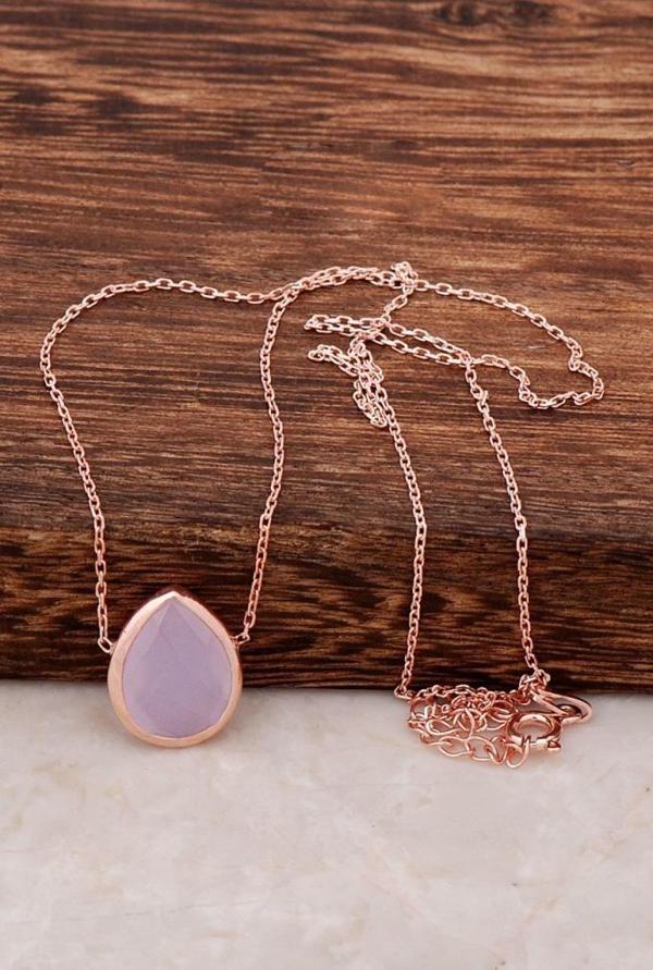 Pembe Quartz Taşlı Rose Gümüş Kolye 6479 - Image 1