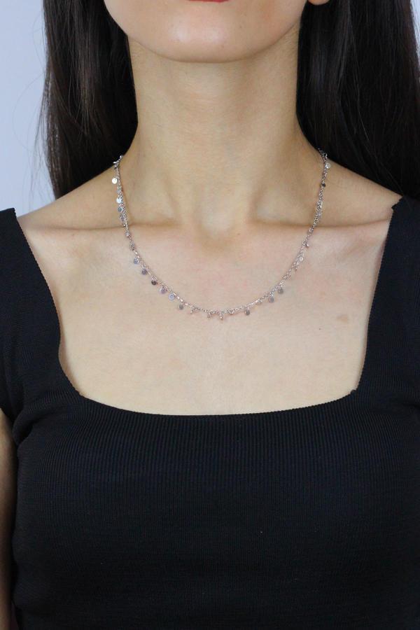 Pullu Rodyumlu Gümüş Choker Kolye 7263 - Image 1