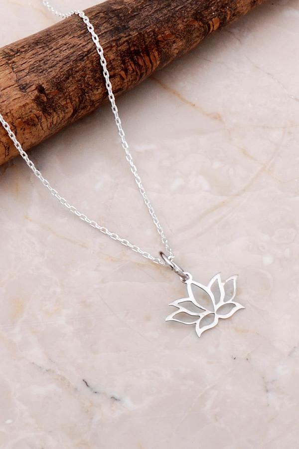 Lotus Çiçeği Rodyumlu Gümüş Kolye 7194 - Image 1