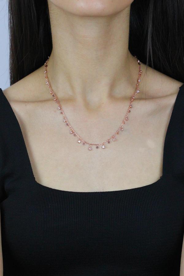 Taşlı Pullu Rose Gümüş Choker Kolye 7273 - Image 1