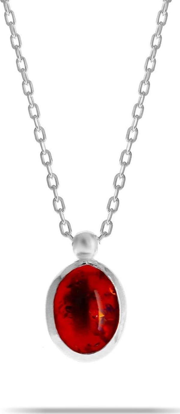 Kehribar Taşlı Rodyumlu Gümüş Kolye 7312 - Image 1
