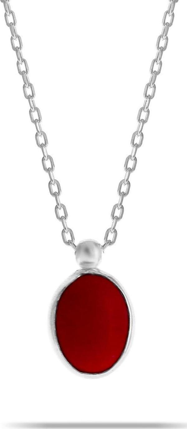 Mercan Taşlı Rodyumlu Gümüş Kolye 7313 - Image 1