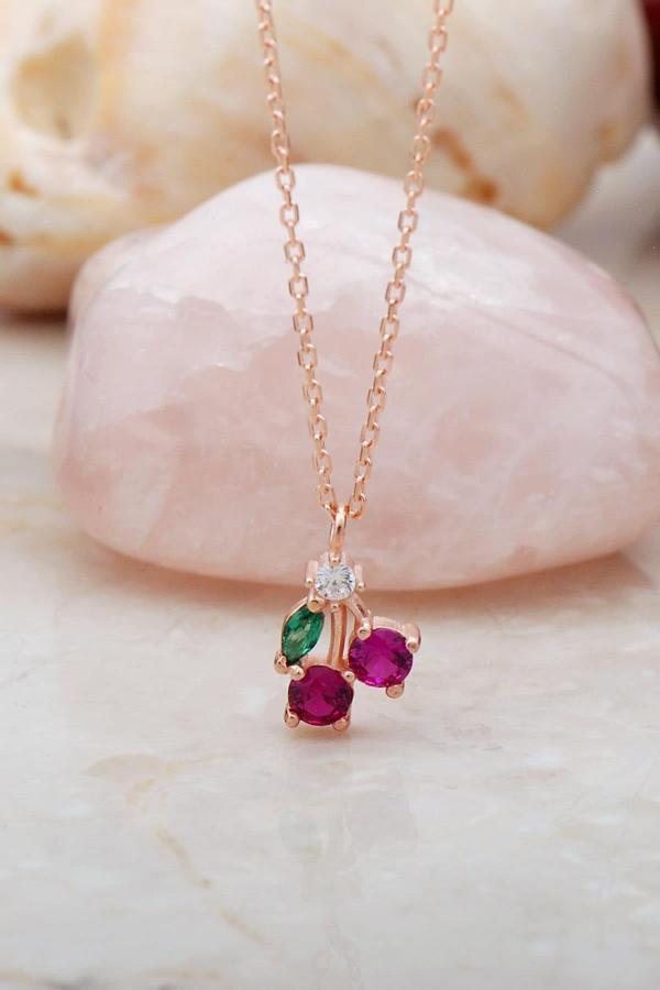 Kiraz Rose Mini Gümüş Kolye 7212 - Image 1